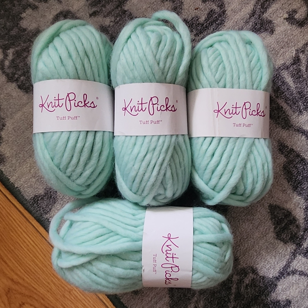 4 Skeins Knit Picks Tuff Puff Bulky Mint Green Yarn
